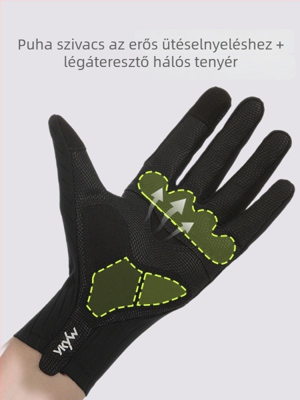 Szellőző, csúszásmentes, ütéscsillapító teljes ujjas kerékpáros kesztyű érintőképernyő-kompatibilitással