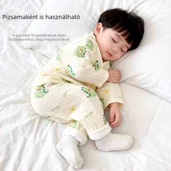 Kisgyermekeknek készült tiszta pamut géz pizsama, két darabos készlet, hosszú ujjú, vékony, otthoni viselésre, tavasz–ősz