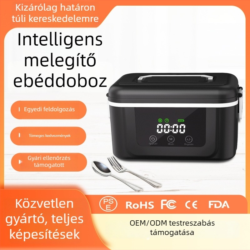 Vezeték nélküli melegítő elektromos ebédes doboz USB tápegységgel, 1 L kapacitás, rozsdamentes acél belső tál, levehető belső rész, hordozható
