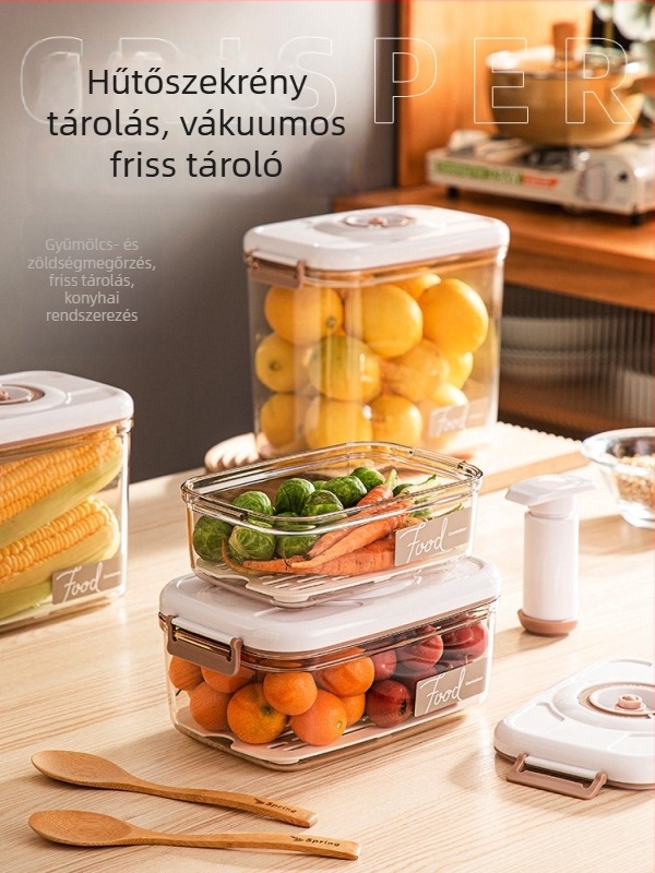 Vákuumzáras élelmiszer-tároló doboz négy rekesszel, téglalap alakú ebédes doboz, mikrohullámú sütőben használható
