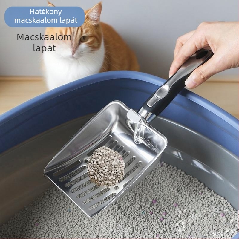 Rozsdamentes acélból készült macskaalom lapát szűrővel, nagy nyílású, bentonit tofu macskaalomhoz