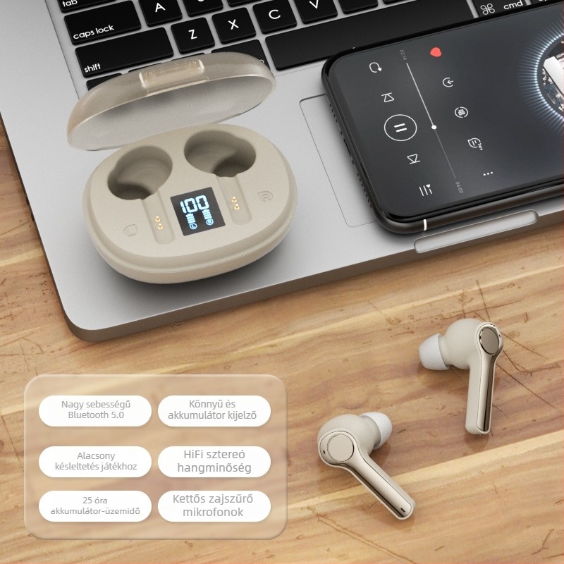 TWS vezeték nélküli Bluetooth fülhallgatók játékokhoz, sztereó hangzás, hosszú akkumulátor-üzemidő
