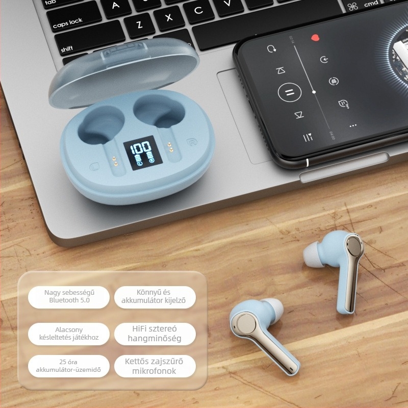 TWS vezeték nélküli Bluetooth fülhallgatók játékokhoz, sztereó hangzás, hosszú akkumulátor-üzemidő