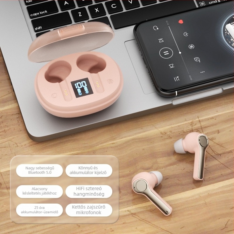 TWS vezeték nélküli Bluetooth fülhallgatók játékokhoz, sztereó hangzás, hosszú akkumulátor-üzemidő