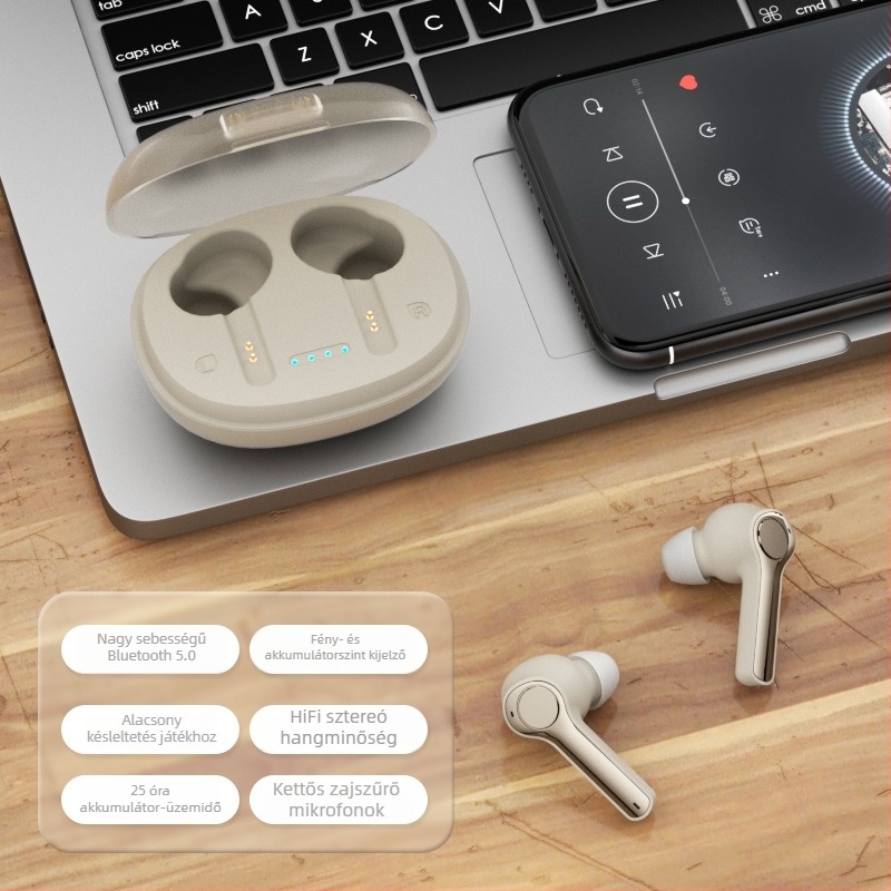TWS vezeték nélküli Bluetooth fülhallgatók játékokhoz, sztereó hangzás, hosszú akkumulátor-üzemidő
