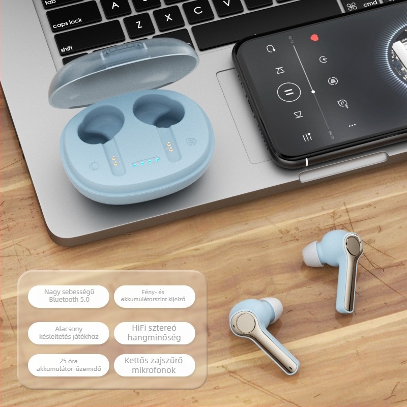 TWS vezeték nélküli Bluetooth fülhallgatók játékokhoz, sztereó hangzás, hosszú akkumulátor-üzemidő
