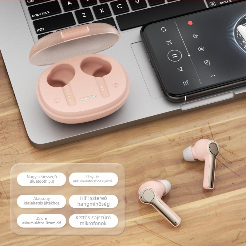 TWS vezeték nélküli Bluetooth fülhallgatók játékokhoz, sztereó hangzás, hosszú akkumulátor-üzemidő