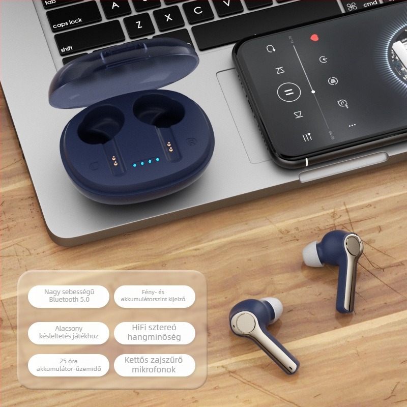 TWS vezeték nélküli Bluetooth fülhallgatók játékokhoz, sztereó hangzás, hosszú akkumulátor-üzemidő
