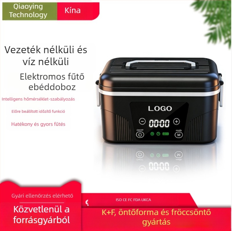 Vezeték nélküli vízmentes elektromos ebédhordó melegítő, 1.3–1.5 L, gyors töltés, zárható, szivárgásmentes, többszörös védelem, hordozható
