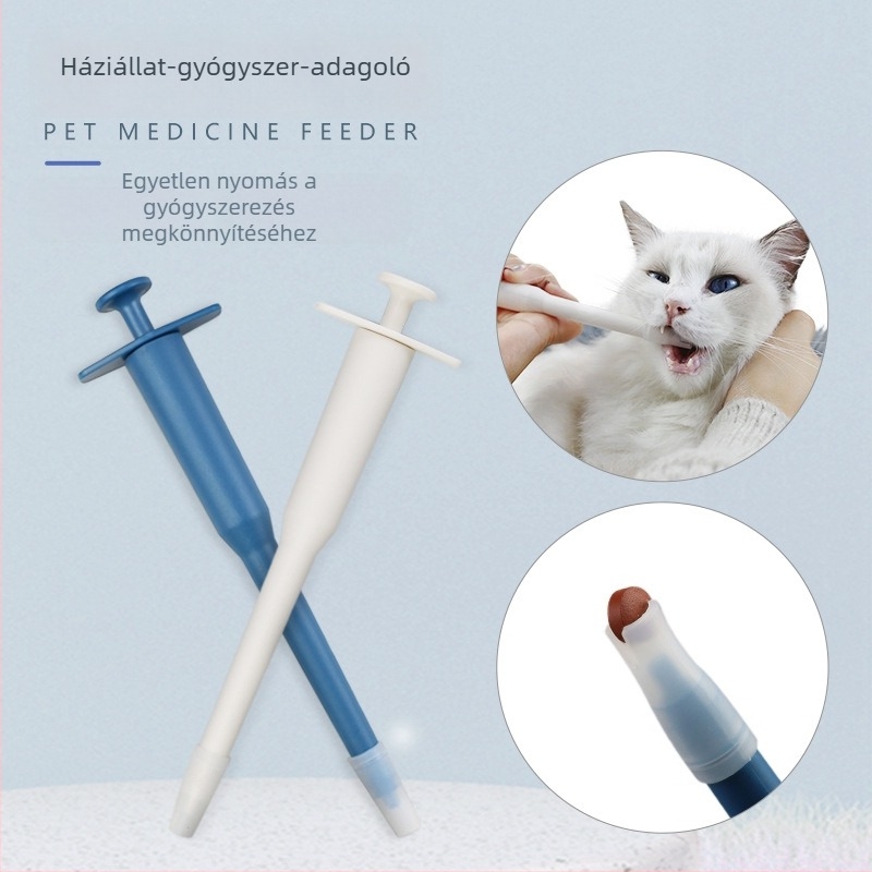 Macskák és kutyák számára készített gyógyszeradagoló eszköz szilikon fejjel és oldalsó fogantyúval