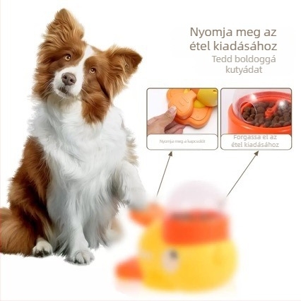 ABS műanyagból készült háziállat etető és interaktív játék macskáknak és kutyáknak, automatikus adagoló, kis sárga kacsa