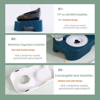 Automata állateledel- és vízadagoló készülék macskáknak és kutyáknak, csöpögés elleni tálakkal