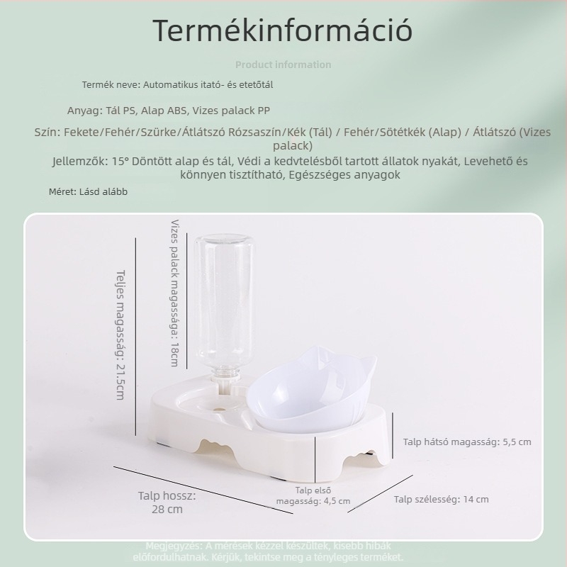 Automata állateledel- és vízadagoló készülék macskáknak és kutyáknak, csöpögés elleni tálakkal