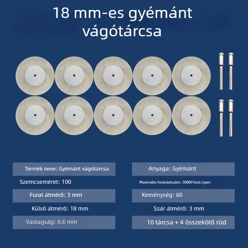 Diament abráló korongok és kiegészítők elektromos sarokcsiszolóhoz – mini vágólemezek, fugatisztítás és üveg- valamint jade csempék polírozása
