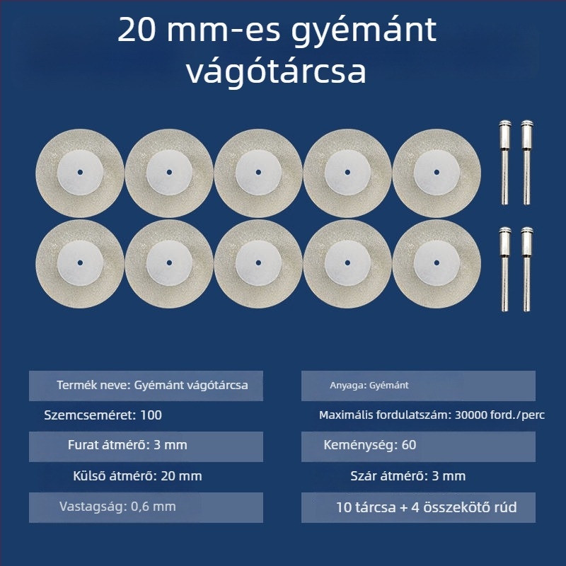 Diament abráló korongok és kiegészítők elektromos sarokcsiszolóhoz – mini vágólemezek, fugatisztítás és üveg- valamint jade csempék polírozása