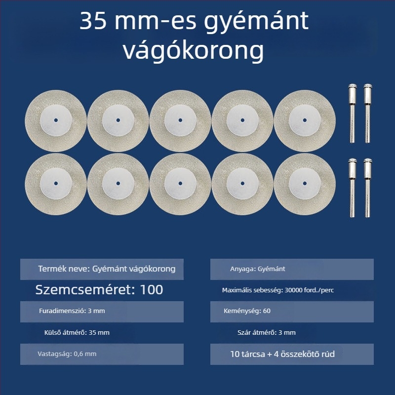 Diament abráló korongok és kiegészítők elektromos sarokcsiszolóhoz – mini vágólemezek, fugatisztítás és üveg- valamint jade csempék polírozása