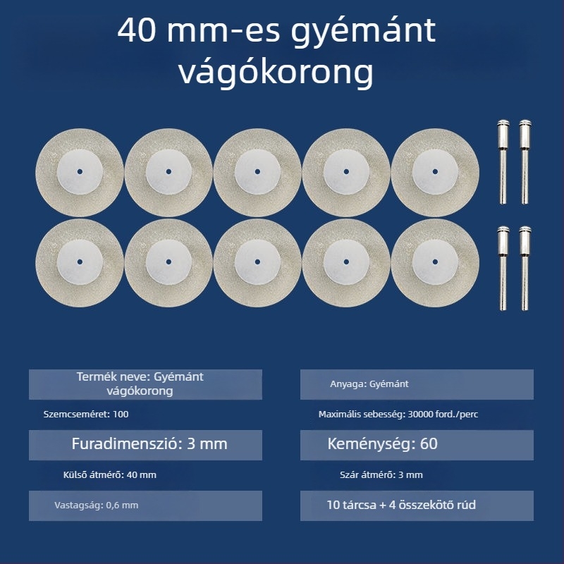 Diament abráló korongok és kiegészítők elektromos sarokcsiszolóhoz – mini vágólemezek, fugatisztítás és üveg- valamint jade csempék polírozása