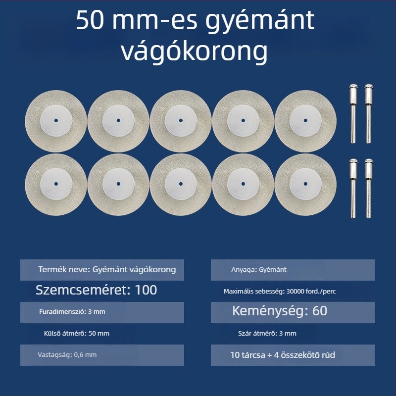 Diament abráló korongok és kiegészítők elektromos sarokcsiszolóhoz – mini vágólemezek, fugatisztítás és üveg- valamint jade csempék polírozása