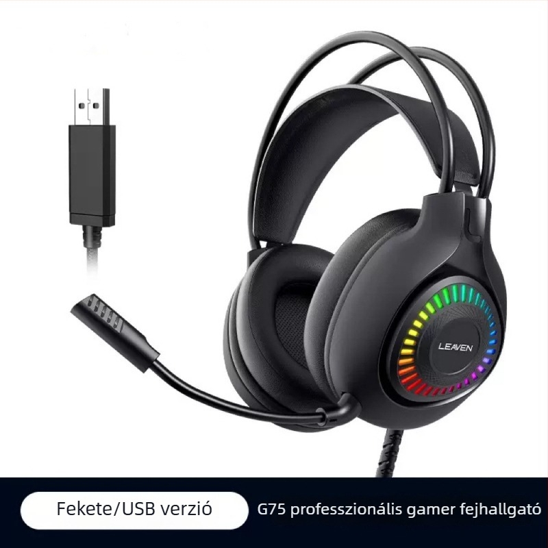 7.1 Surround játék fejhallgató mikrofonnal, vezetékes, over-ear, 2 m kábel, 50 mm meghajtók, RGB világítás, FPS játékokhoz