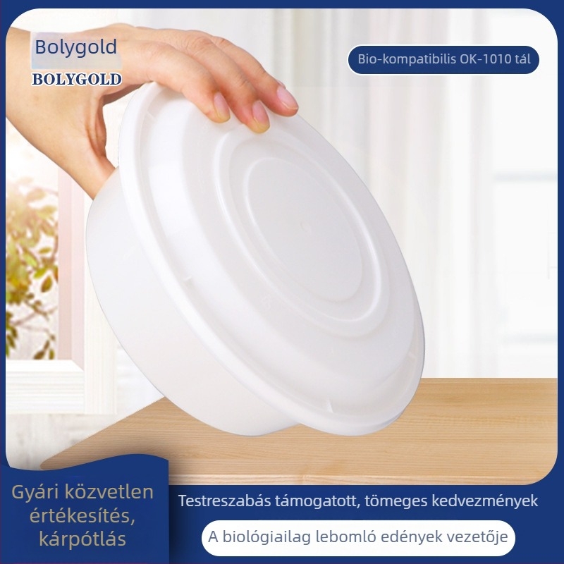 Poly Gold biológiailag lebomló, 1010 ml-es egyhasználatos ebédes doboz kapcsos fedővel, kör alakú műanyag ételtároló