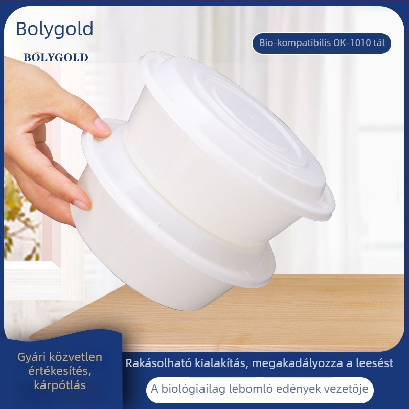 Poly Gold biológiailag lebomló, 1010 ml-es egyhasználatos ebédes doboz kapcsos fedővel, kör alakú műanyag ételtároló