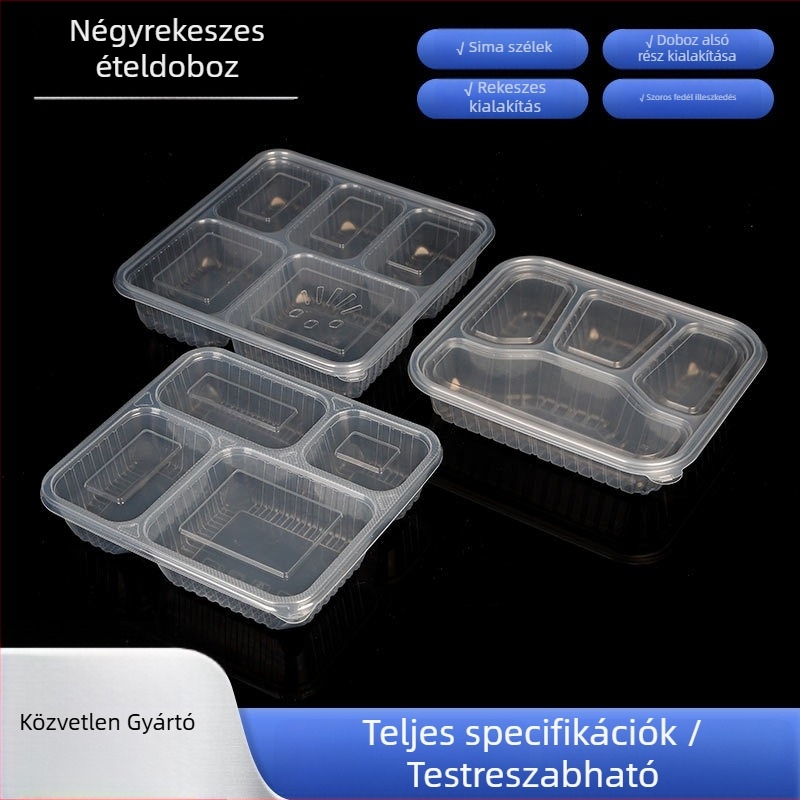 Több rekeszű ételhordó, egyfelhasználásos, átlátszó, mikrózható
