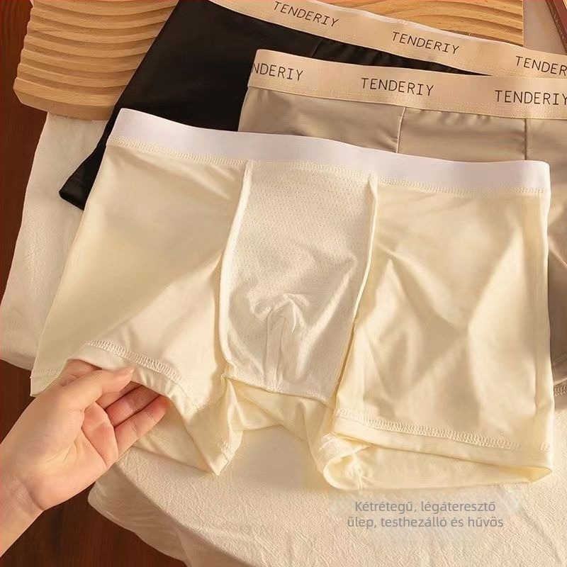 Nyári Ice Silk férfi boxeralsó – hűsítő, könnyű, légáteresztő, plusz méret