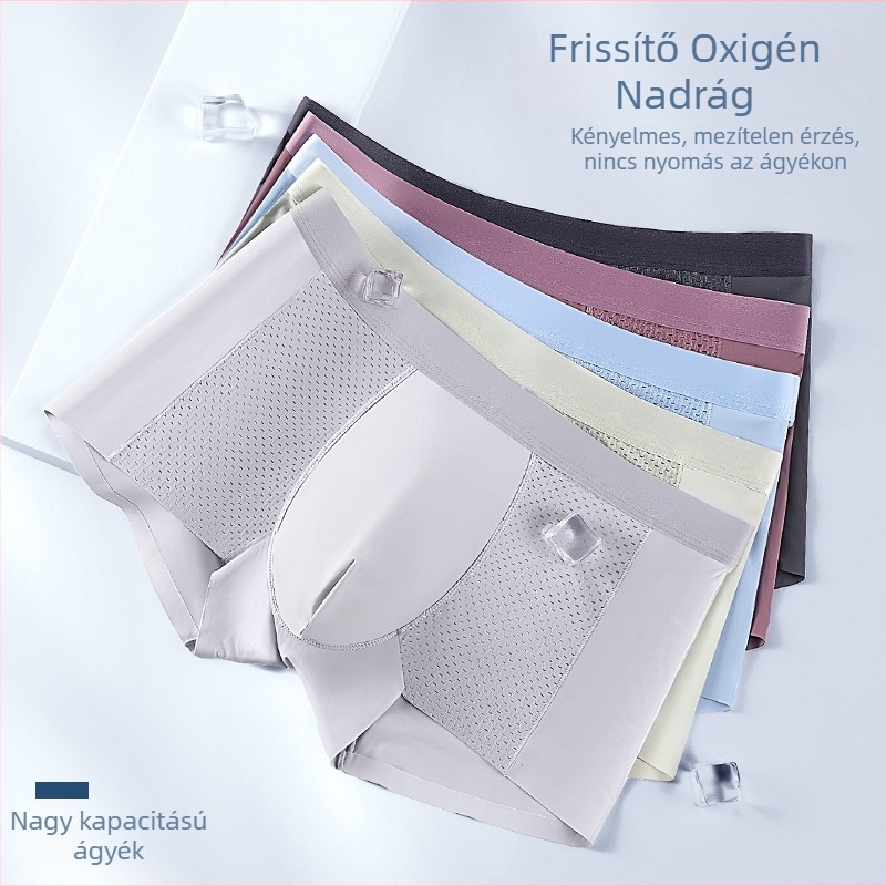 Férfi ultra vékony Ice Silk boxeralsó, lélegző, egyszínű, középmagas derékkal