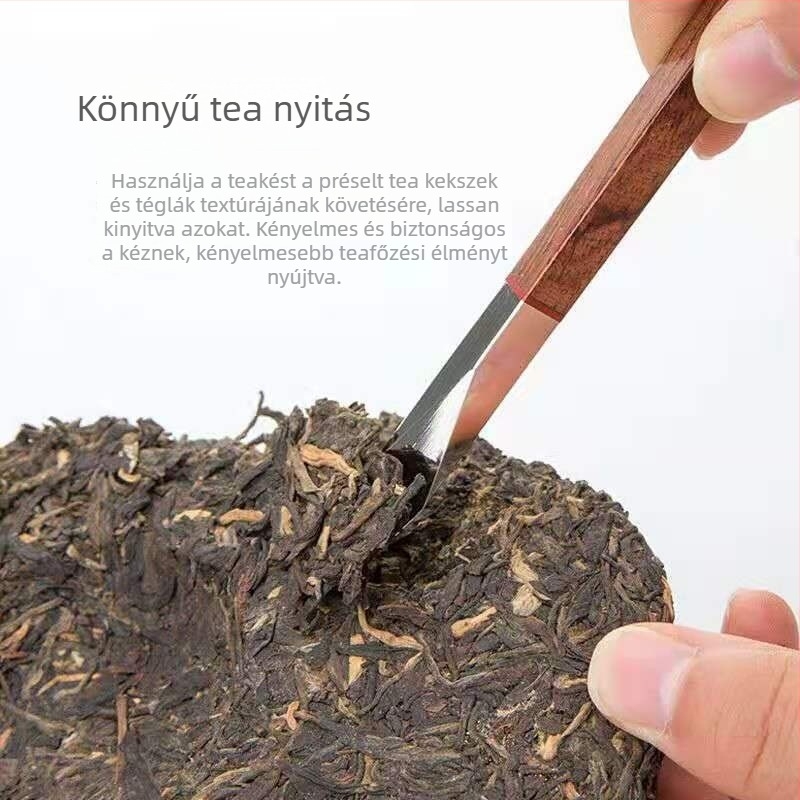 Ebonyfa teás kés, kézzel készített kínai stílusú, négyszögletes forma, gyémánt mintázat, eszköz tealevelek nyitásához, teás tű, kiegészítők a teáskéshez