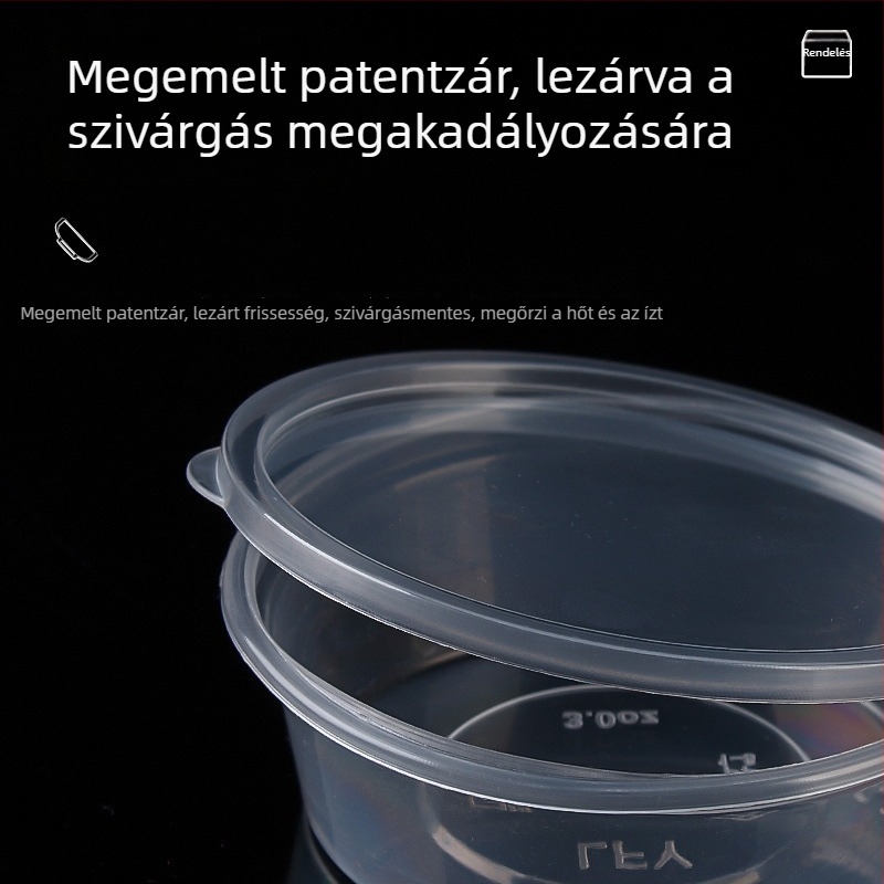 Egyszer használatos, több méretű szósz pohár takeaway-hoz és mártogatáshoz, műanyag ebéddoboz