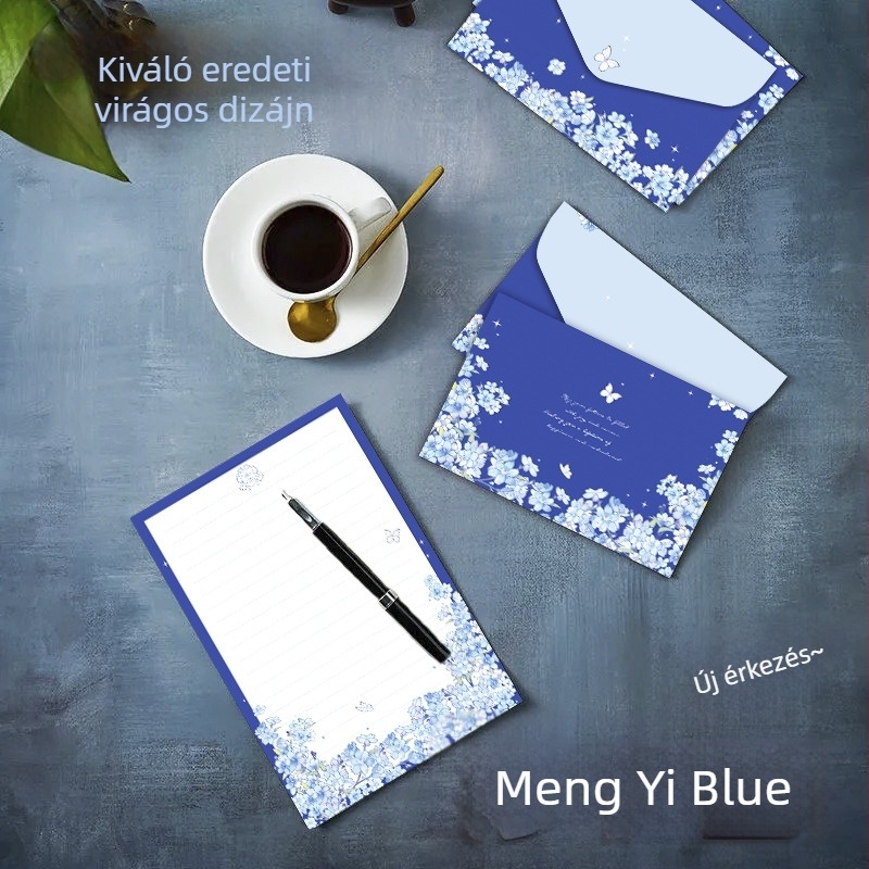 Dream Yi Blue kézzel írt levélkészlet borítékokkal – 4 boríték és 4 levéllap