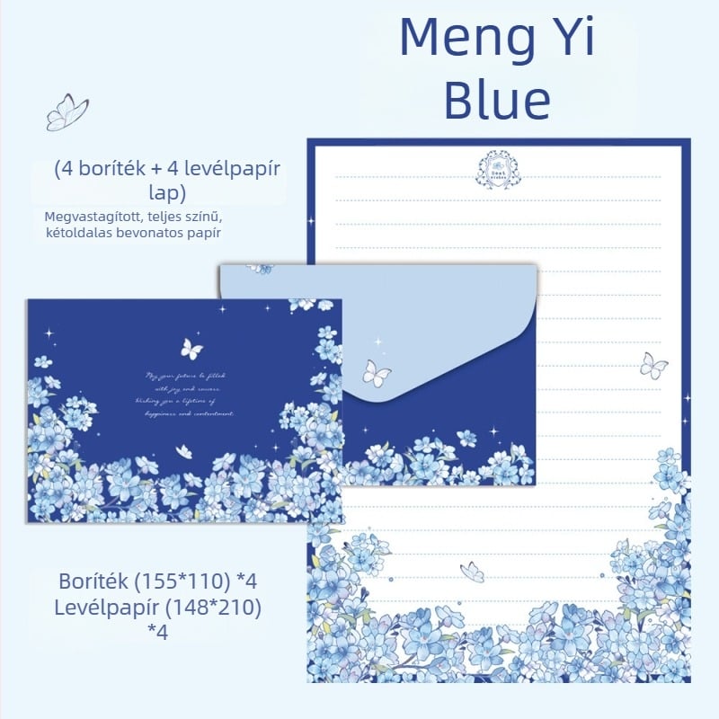 Dream Yi Blue kézzel írt levélkészlet borítékokkal – 4 boríték és 4 levéllap