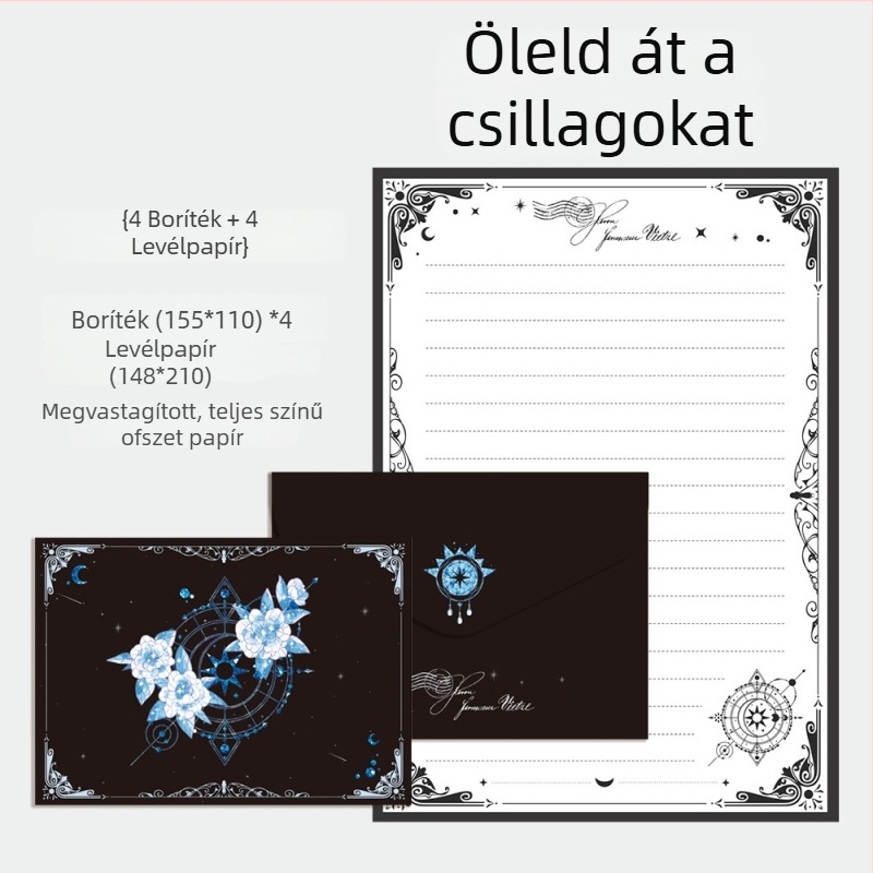 Kínai stílusú boríték és levelezőpapír készlet, 4 boríték és 4 lap, dupla offset papír, logó nélküli