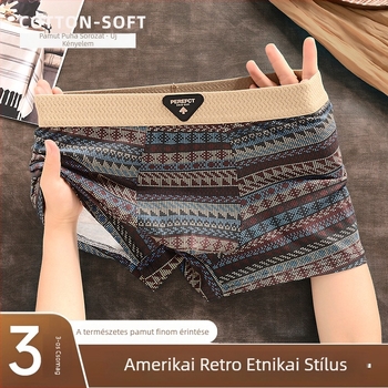 Új retro etnikus mintázatú férfi pamut boxeralsó, lélegző és antibakteriális