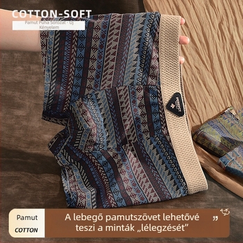 Új retro etnikus mintázatú férfi pamut boxeralsó, lélegző és antibakteriális