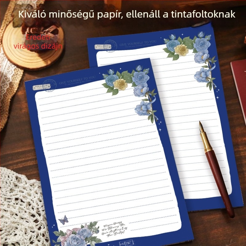 Virágos témájú levélpapír és boríték készlet — kézzel írt vallomások és jókívánságok (4 levélpapír, 4 boríték)