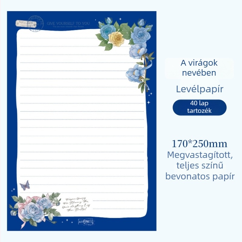 Virágos témájú levélpapír és boríték készlet — kézzel írt vallomások és jókívánságok (4 levélpapír, 4 boríték)