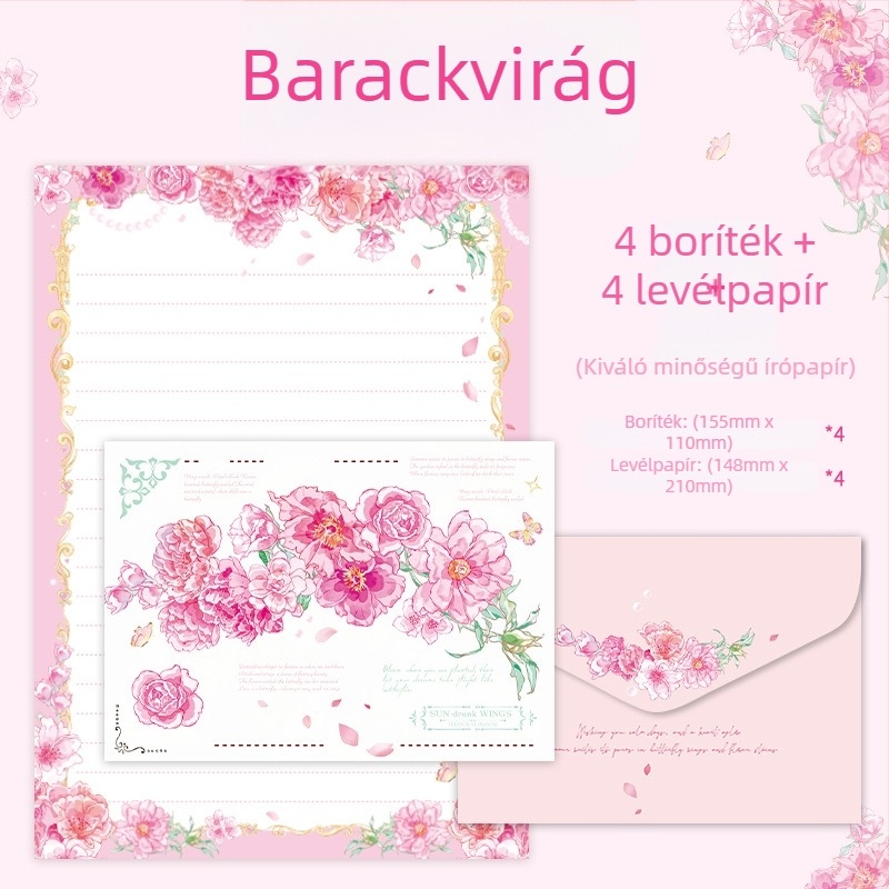 Levél- és borítékkészlet – 4 boríték és 4 levélpapír, dupla offset papír, kézzel írt stílus
