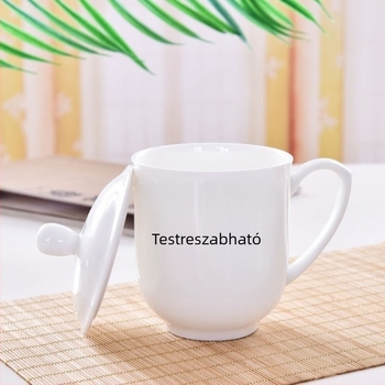 Üzleti kerámia bögre fedővel, fehér csontporcelán, egyedi logónyomtatás, teás pohár fedővel, ünnepi ajándék