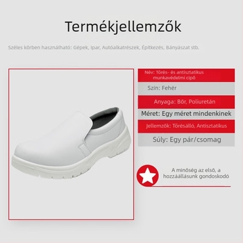 Yigongding antistatikus biztonsági cipő PU puha talppal, Slip-On, fehér, ujjvédő