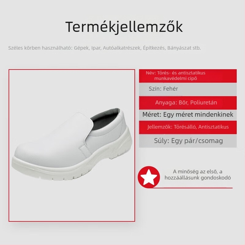 Yigongding antistatikus biztonsági cipő PU puha talppal, Slip-On, fehér, ujjvédő