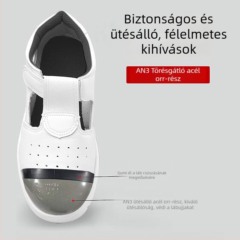 Yigongding antistatikus biztonsági cipő PU puha talppal, Slip-On, fehér, ujjvédő