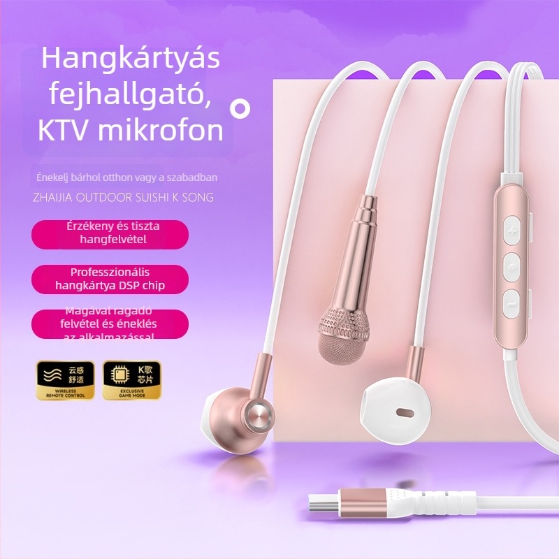 Karaoke hangkártya fejhallgatóval, minden egyben mikrofon élő énekléshez, monitorozáshoz és felvételhez