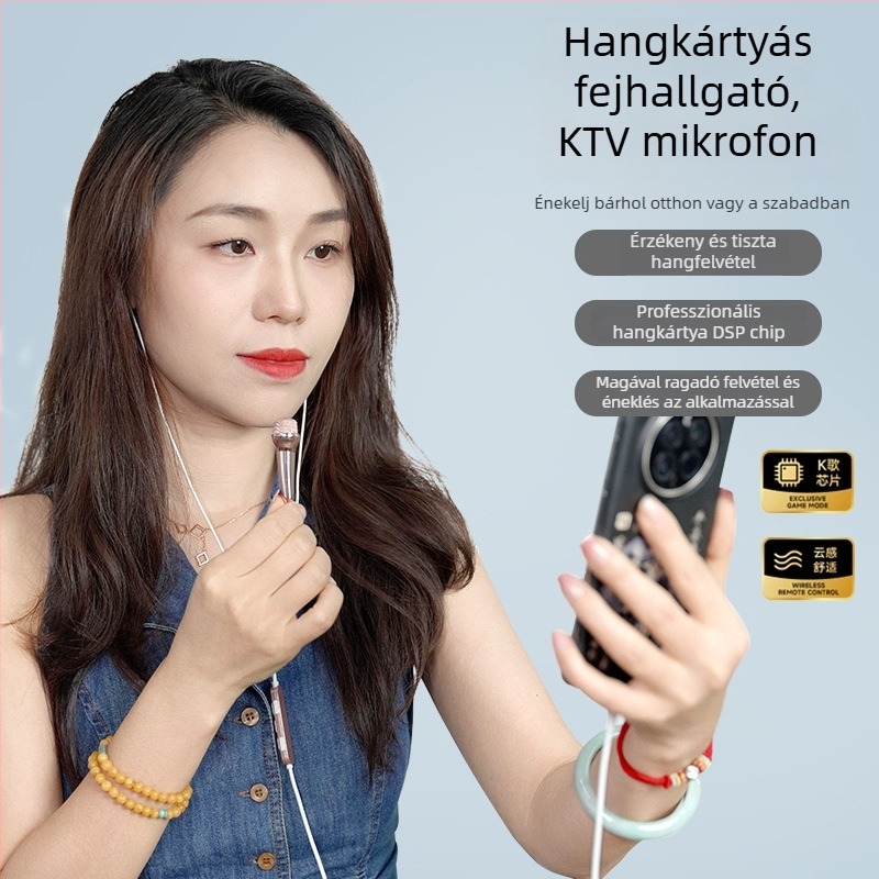 Karaoke hangkártya fejhallgatóval, minden egyben mikrofon élő énekléshez, monitorozáshoz és felvételhez