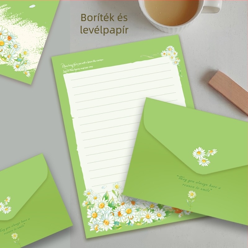 Daisy Love Song levélpapírszett borítékokkal – kézzel írt szerelmes levelekhez, 4 boríték, 4 levélpapír