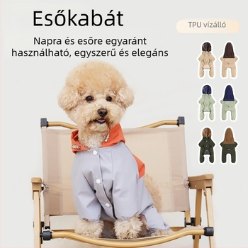 Kutyák kapucnis esőkabátja, kis- és közepes testűeknek, vízálló és szélálló, hámhoz csatolható