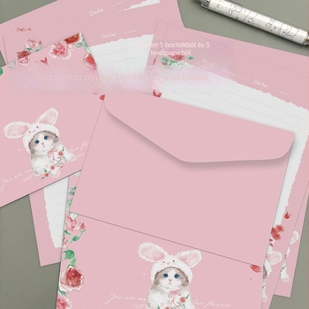 Rose Rabbit kézzel írt levélpapír és boríték készlet — művészi irodai kellékek szerelmes üzenetekhez