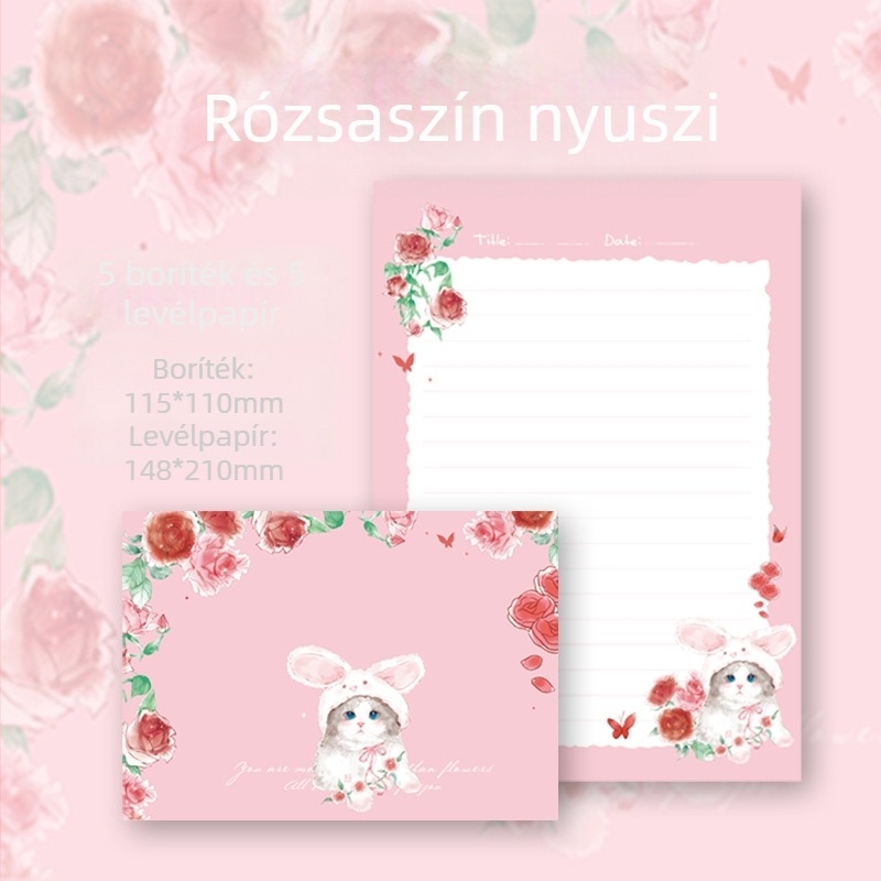 Rose Rabbit kézzel írt levélpapír és boríték készlet — művészi irodai kellékek szerelmes üzenetekhez