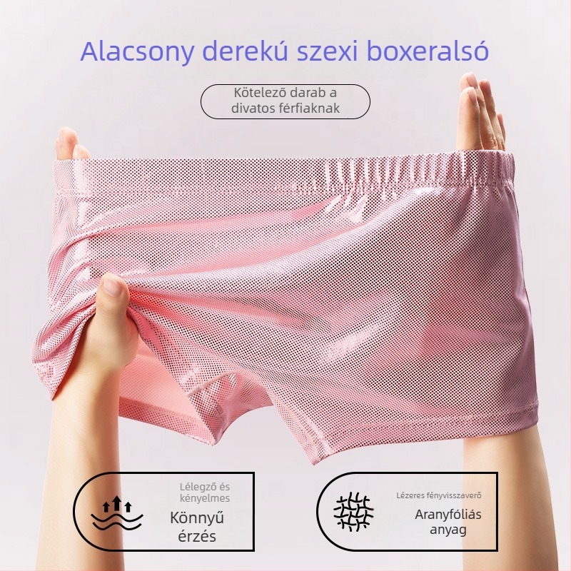 Férfi boxer alsó nylonból, aranyfényű fóliahatással, puha и kényelmes, rugalmas és lélegző sportos alsó