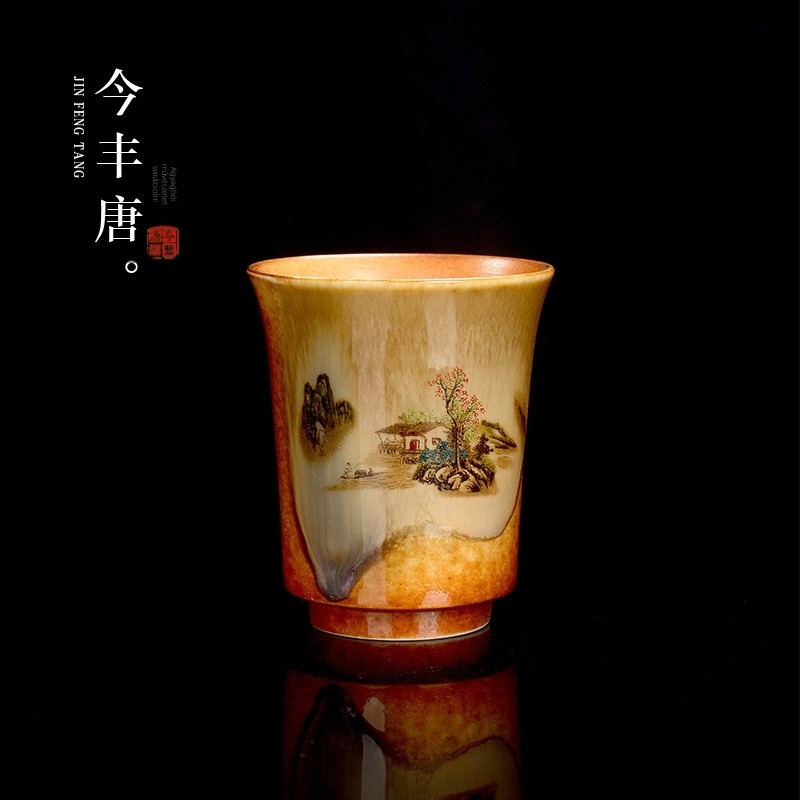 Today Fengtang Qingshui kerámia teáscsésze faégetéssel, táj motívummal, harang alakú, illatos teázáshoz, egyetlen csésze a kóstoláshoz, retro otthoni kiegészítő